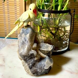 GREEN JASPER BIRD -IN  SMOKY QUARTZ STONE